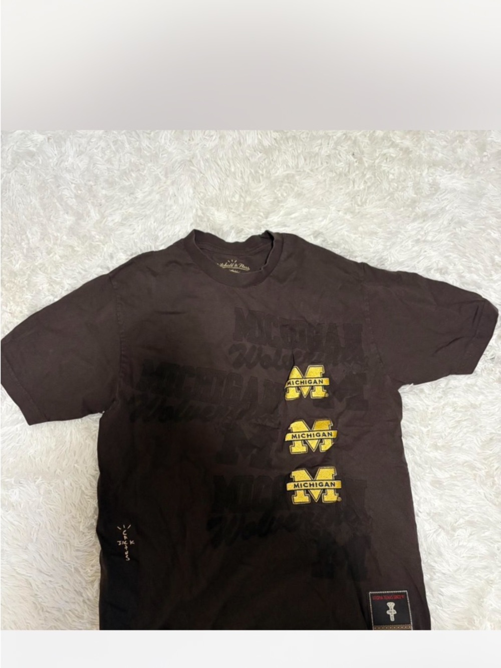 Mitchell & Ness Black Michigan Triple-Logo Short Sleeve Tee